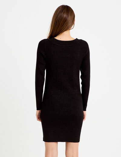 Robe pull ajust&eacute;e manches longues noir femme