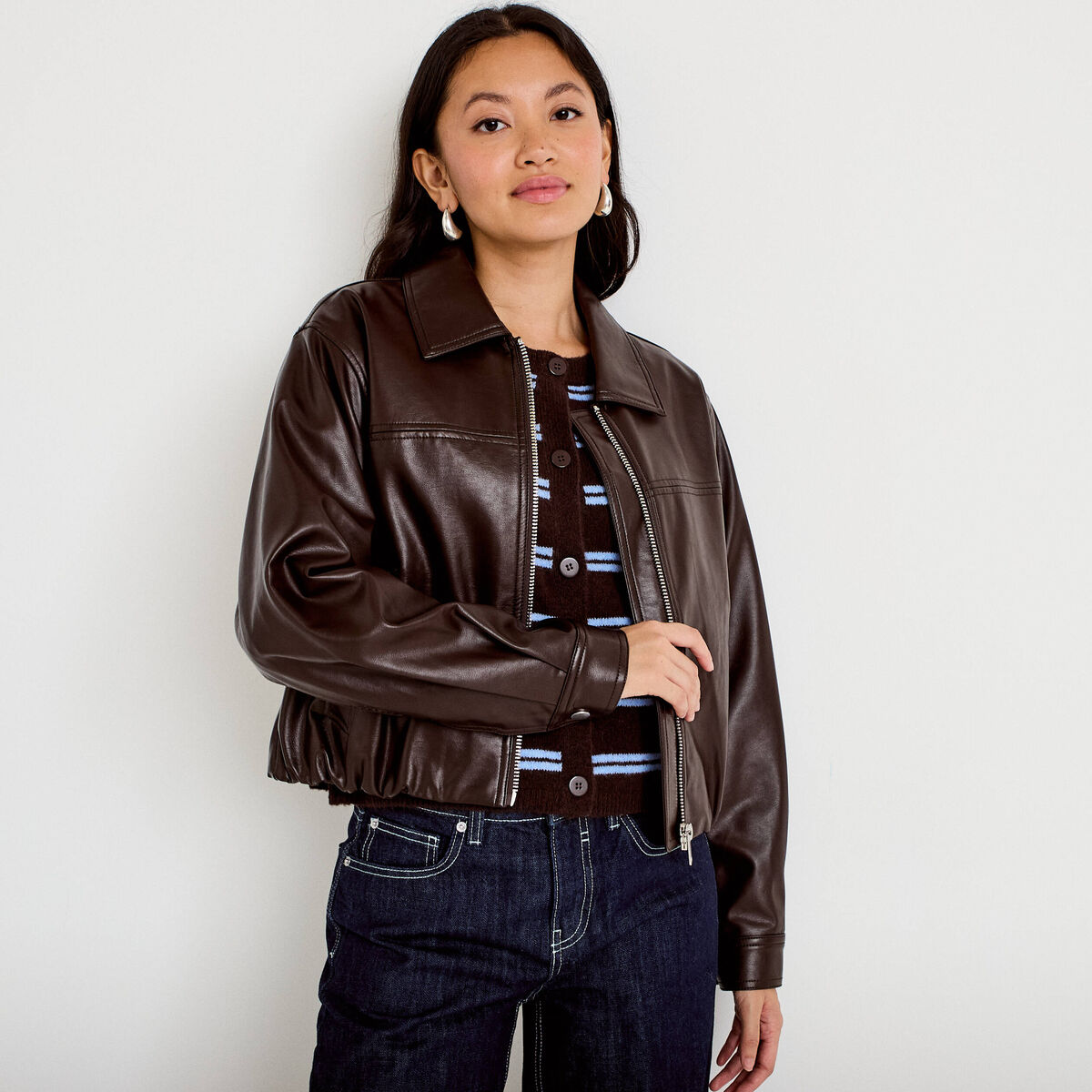 Bomber oversize marron fonc&eacute; femme