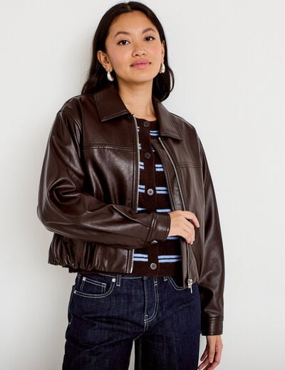 Bomber oversize marron fonc&eacute; femme