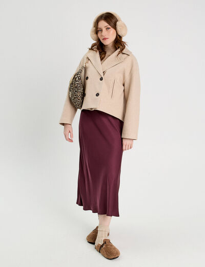 Caban court boutonné beige femme