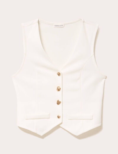 gilet ajusté sans manches col v blanc femme