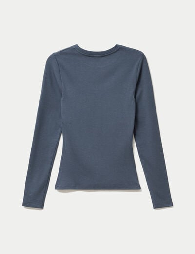 T-shirt cintr&eacute; col rond manches longues gris femme