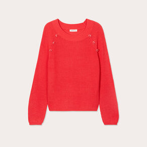 Pull avec boutons épaules rouge femme