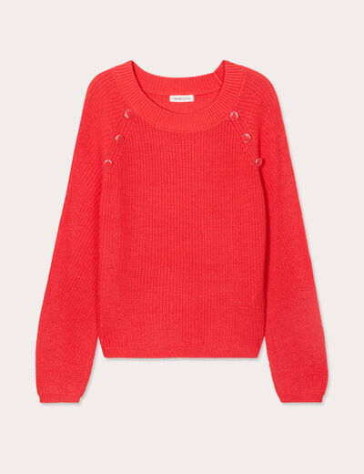 Pull avec boutons épaules rouge femme