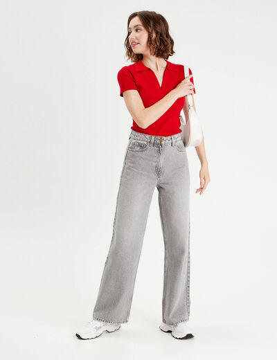 Jeans wide leg taille haute denim gris femme