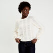 Top dentelle manches longues col rond ivoire femme