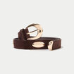 Ceinture fine aspect daim marron fonc&eacute; femme