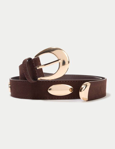Ceinture fine aspect daim marron fonc&eacute; femme