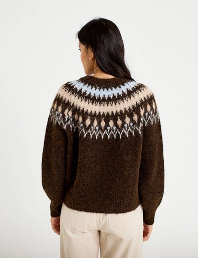 Pull col rond manches longues marron fonc&eacute; femme