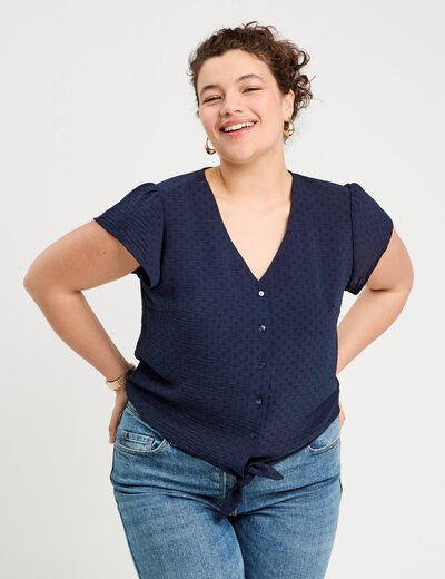 Blouse manches courtes bleu marine femme