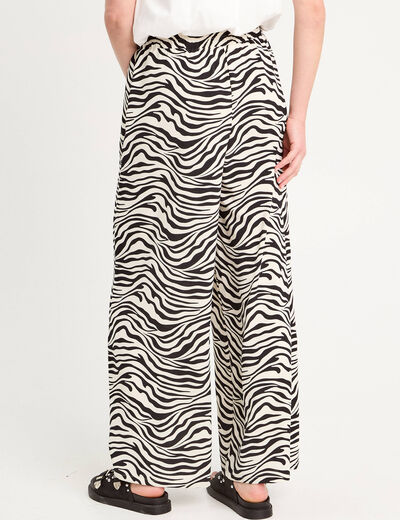 Pantalon large taille haute blanc femme