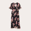 Robe midi évasée col en V noir femme