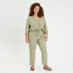 Pantalon droit fluide contenant du lin vert kaki femme