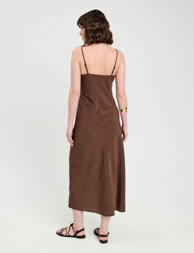 Robe longue ajustée dentelle marron foncé femme