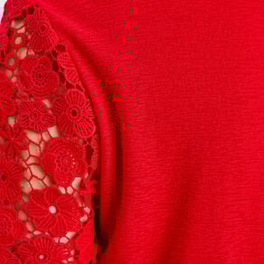 t shirt noue dentelle guipure rouge femme T-shirt noué dentelle guipure rouge femme