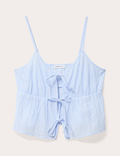 Débardeur court décolleté noeuds beige femme