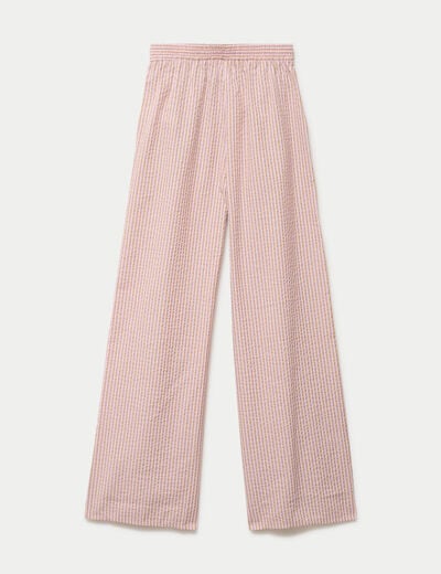 Pantalon large taille haute beige femme