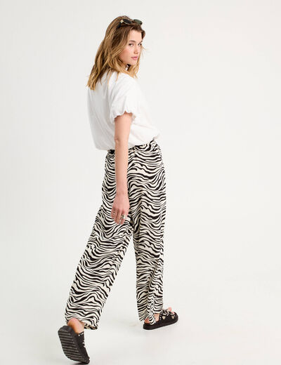 Pantalon large taille haute blanc femme