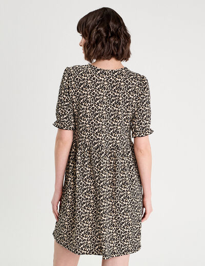 Robe évasée manches courtes sable femme