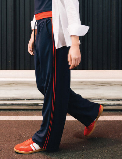 Pantalon large style jogging bleu marine femme