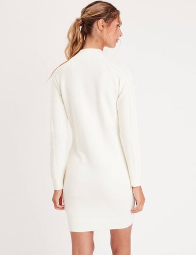Robe pull droite torsades ecru femme
