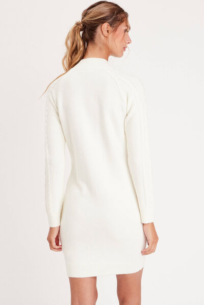 Robe pull droite torsades ecru femme
