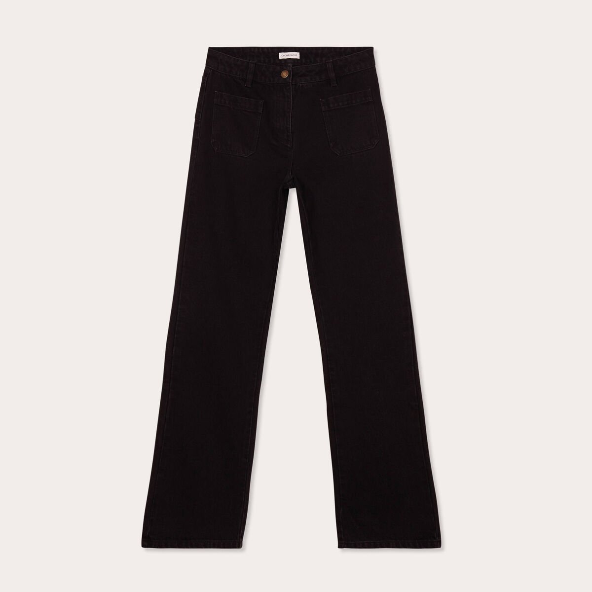 Jeans flare poches plaquées denim noir femme
