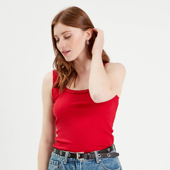 debardeur sans manches cotele rouge femme Débardeur sans manches côtelé rouge femme