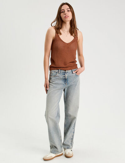 Débardeur effet crochet marron femme