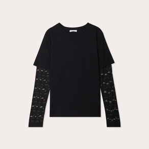 t shirt oversize 2 en 1 noir femme T-shirt oversize 2-en-1 noir femme