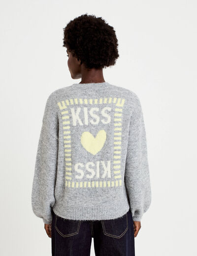 Pull oversize col rond manches longues gris clair femme