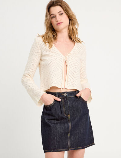 Gilet ajouré noué ecru femme