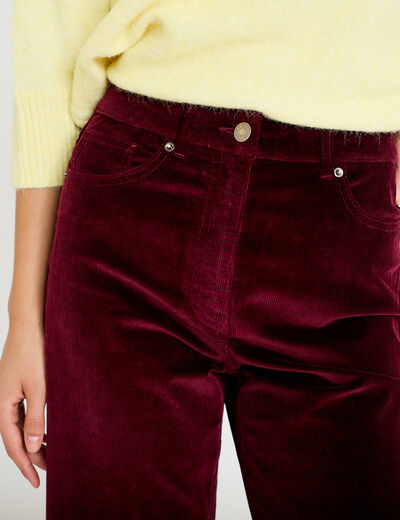 Pantalon bootcut taille haute velours bordeaux femme