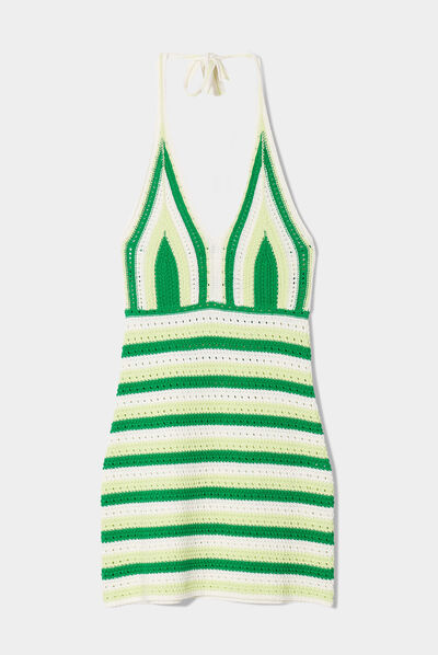 Robe crochet moulante col en V vert femme
