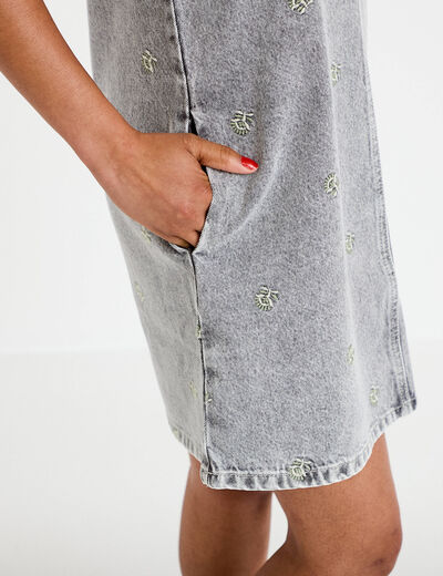 Robe courte droite en jean sans manches denim gris femme