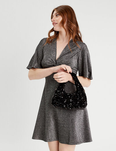 Sac pochette avec sequins noir femme