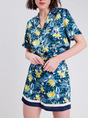 Short large satine bleu femme