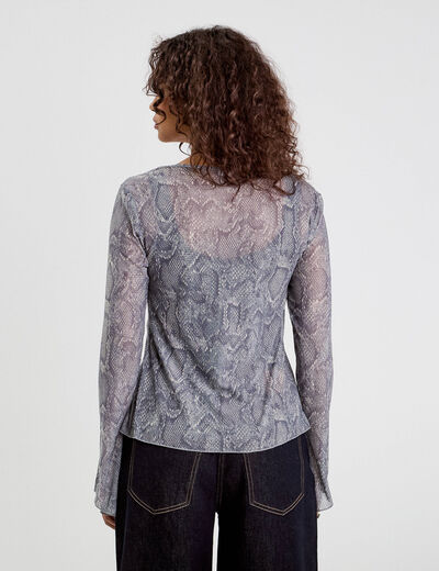 T-shirt manches longues noeuds bleu gris femme