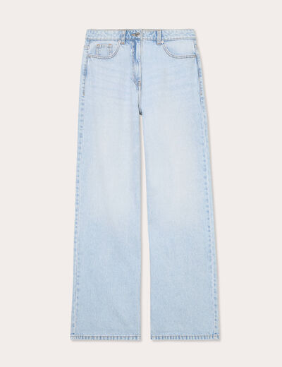 Jeans wide leg taille haute denim bleach femme
