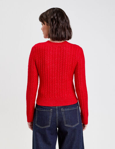 Pull ajusté col rond manches longues rouge femme