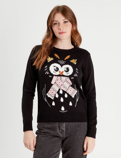 Pull manches longues noir femme