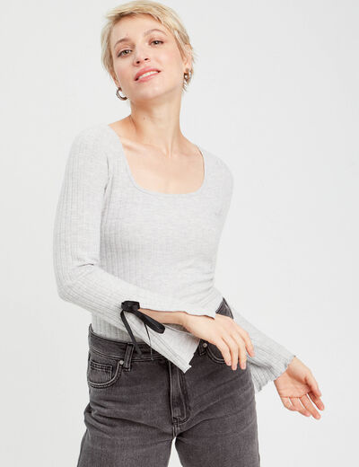 Pull manches longues noeuds gris clair femme