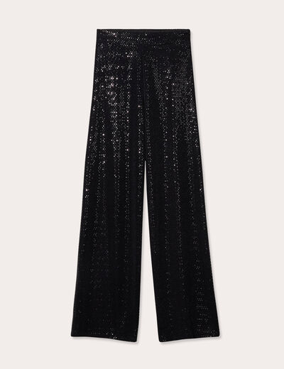 Pantalon large avec sequins noir femme