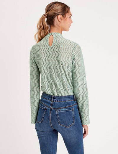 T-shirt ajouré col montant vert pastel femme