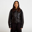 Veste droite similicuir col tailleur noir femme