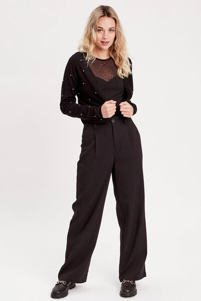 Body manches longues plumetis noir femme