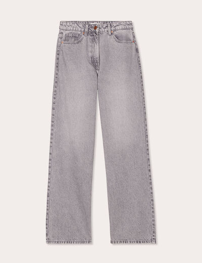 Jeans wide leg taille haute denim gris femme