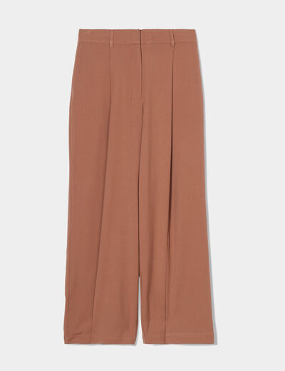 Pantalon large fluide pinces beige femme