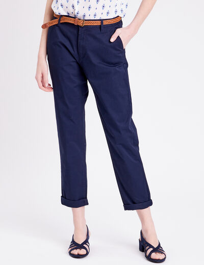 Pantalon chino 7/8ème bleu marine femme
