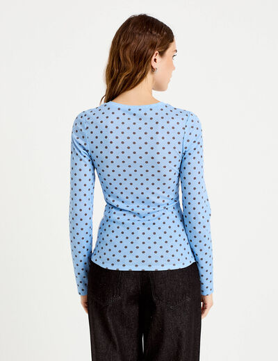 T-shirt ajust&eacute; col rond manches longues bleu ciel femme